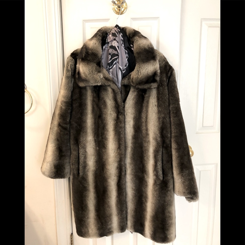 Beautiful grey & black faux fur w/ matching scarf